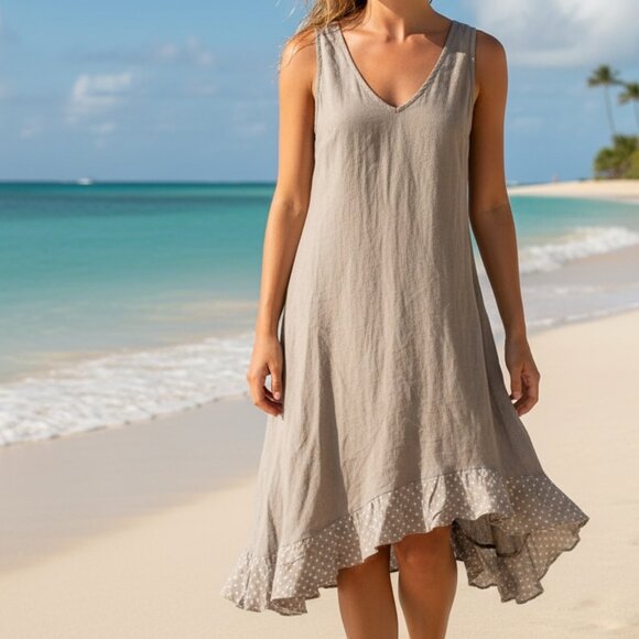 Nina Conti Italian-made Summer Linen Elegant Sleeveless Dress sz S - Picture 1 of 9